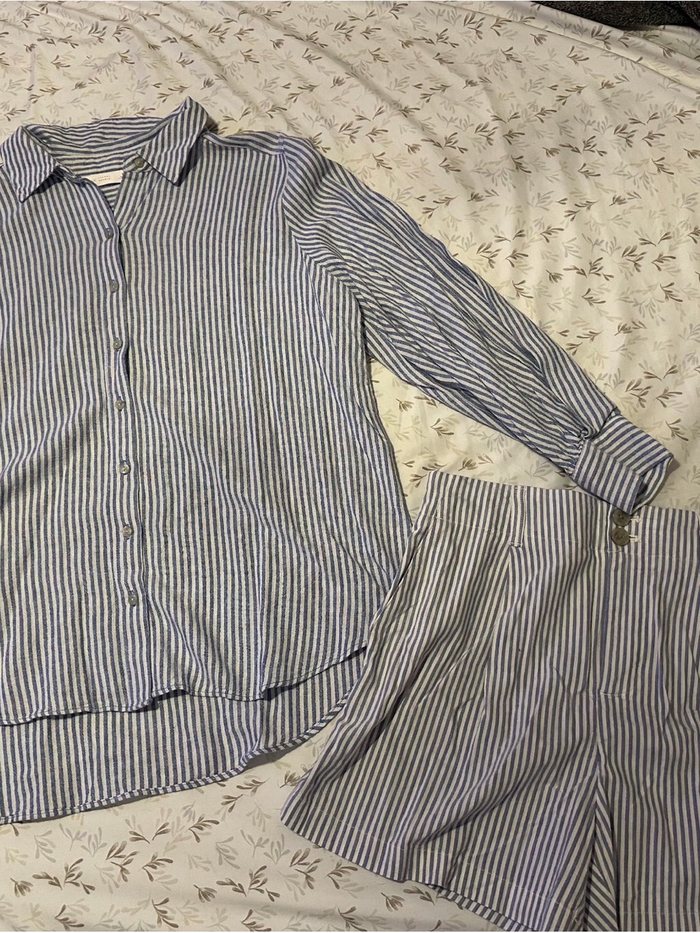 Blue & White Striped Women’s - Button-Front Top & Shorts